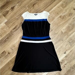 Chaps Black, White & Royal Blue Colorblock Cap-Sleeve Midi Dress